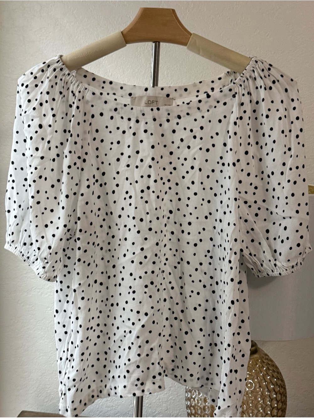 5 for $20 Deal- LOFT White and Black Polka Dot Puff-Sleeve Blouse- Size SP